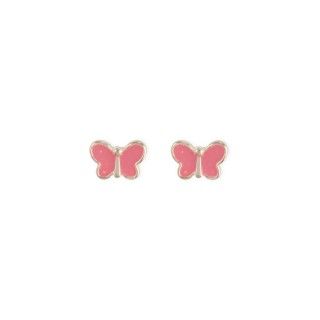 Pink butterfly brass earrings