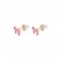 Pink bow brass earrings
