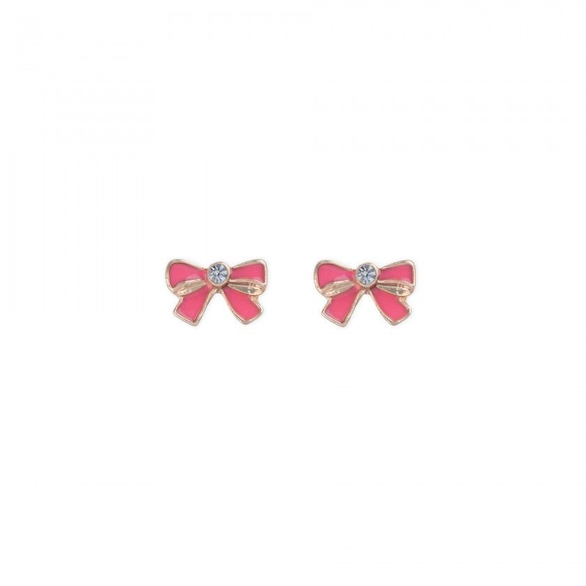 Pink bow brass earrings