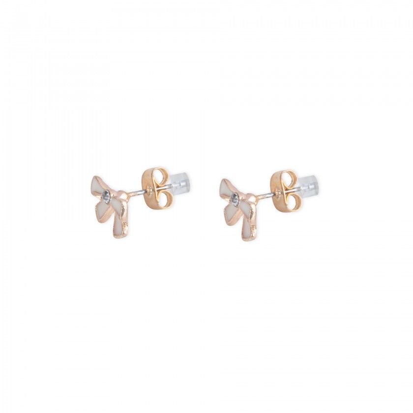 beige bow brass earrings
