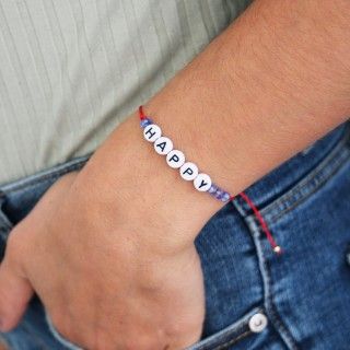 Waxed cord bracelet Happy beads