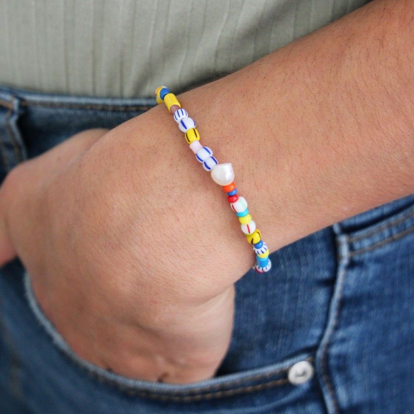 Pulseira elstica missangas coloridas