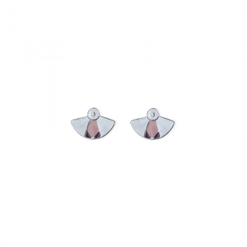 Silver fan brass earrings