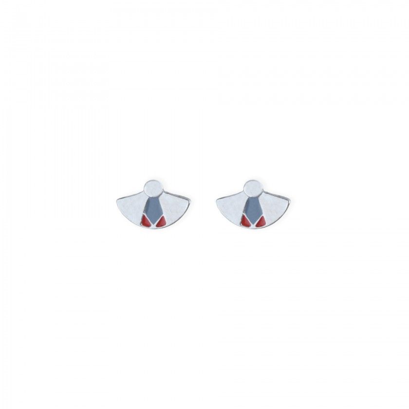 Silver fan brass earrings