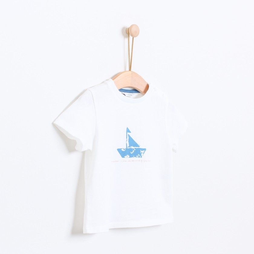 T-shirt de beb Barco para menino, em algodo