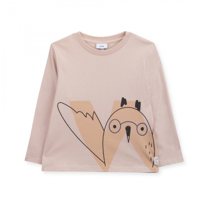 T-shirt manga comprida menino algodão orgânico "W" Owl