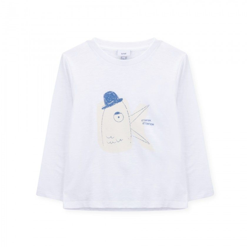 T-shirt manga comprida menino algodão orgânico "K" Attention