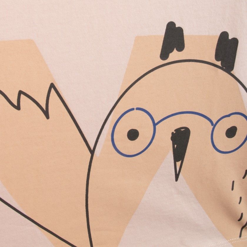T-shirt manga comprida menino algodão orgânico "W" Owl