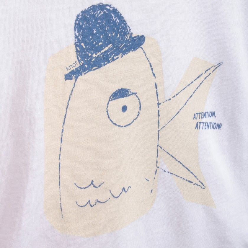 T-shirt manga comprida menino algodão orgânico "K" Attention