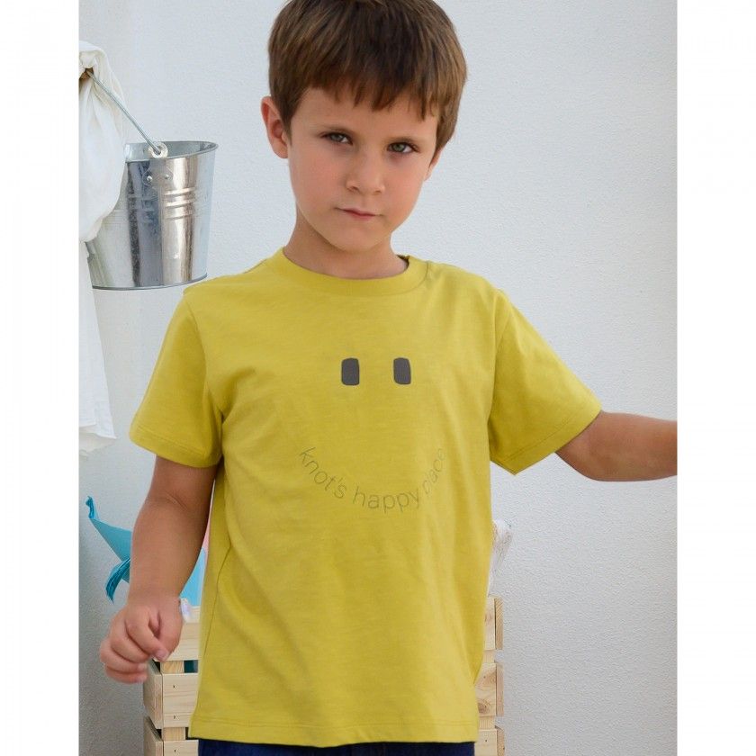 T-shirt manga curta menino algodão orgânico Happy Place T-shirt manga curta menino algodão orgânico Happy Place