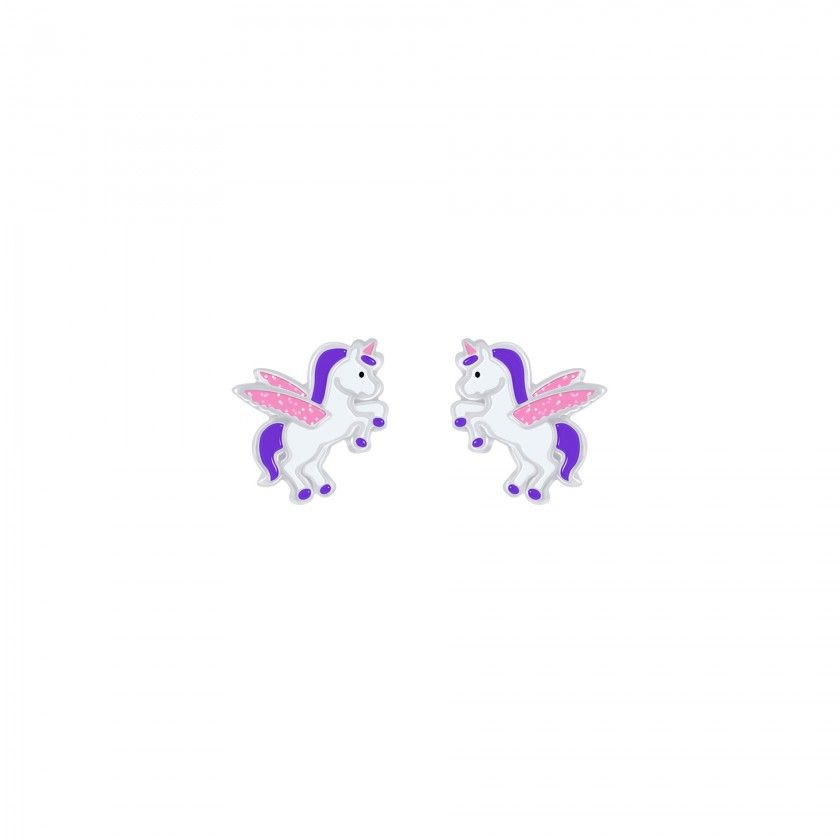 Silver winged unicorn stud earrings