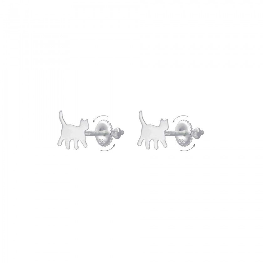 Silver cat thread earrings