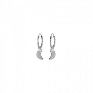 Silver moon pendant hoop earrings
