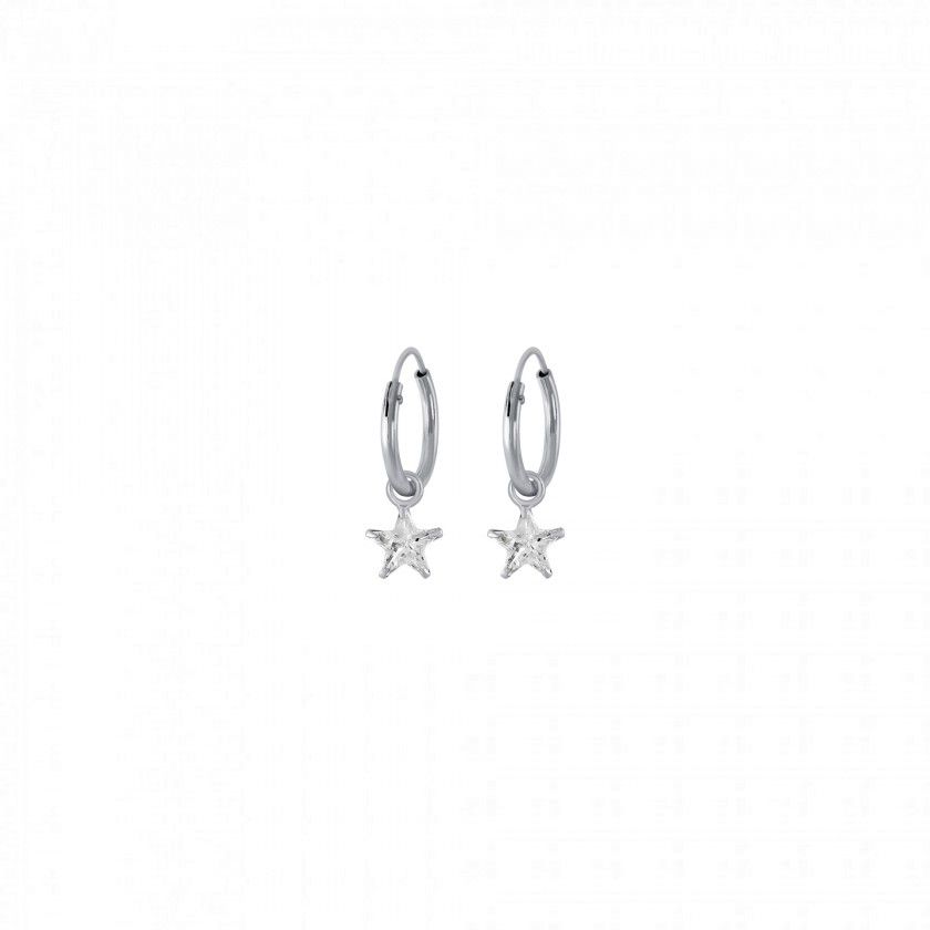 Silver star pendant hoop earrings
