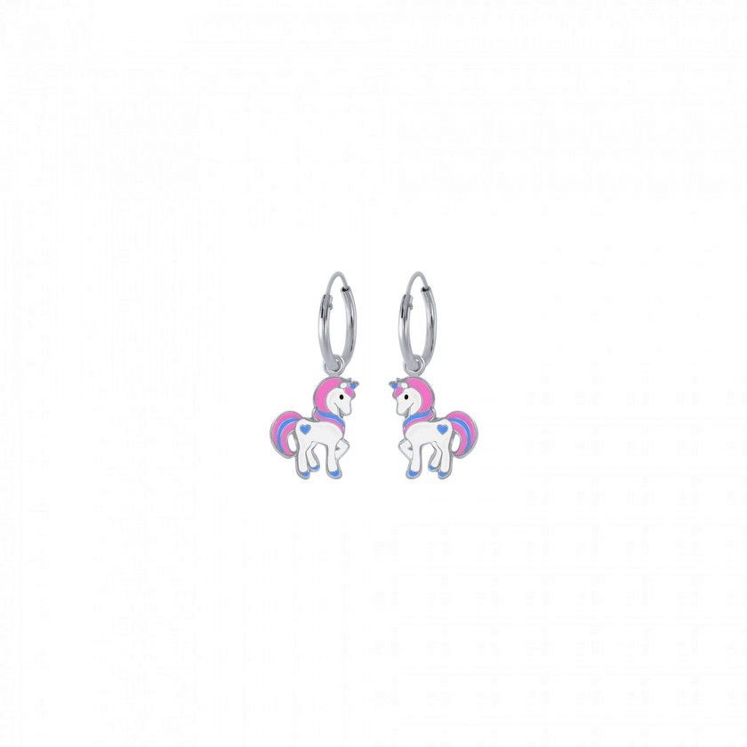 Silver unicorn pendant hoop earrings