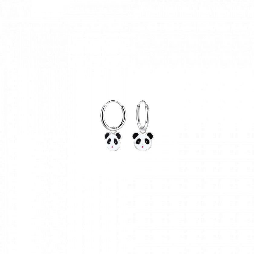 Silver panda pendant hoop earrings