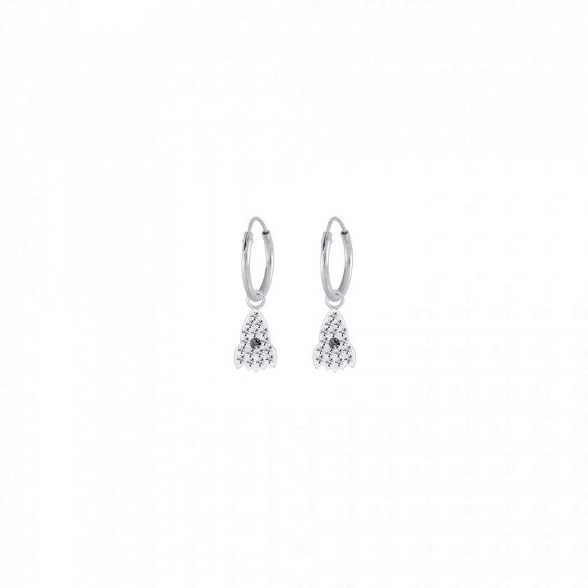 Shiny silver flower pendant hoop earrings