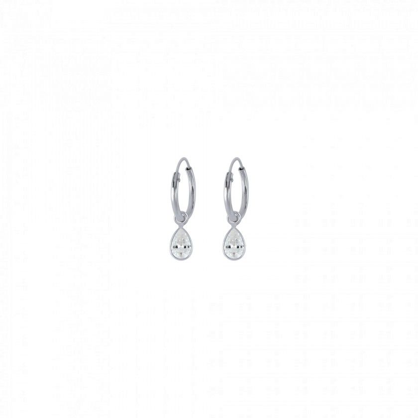 Silver teardrop pendant hoop earrings