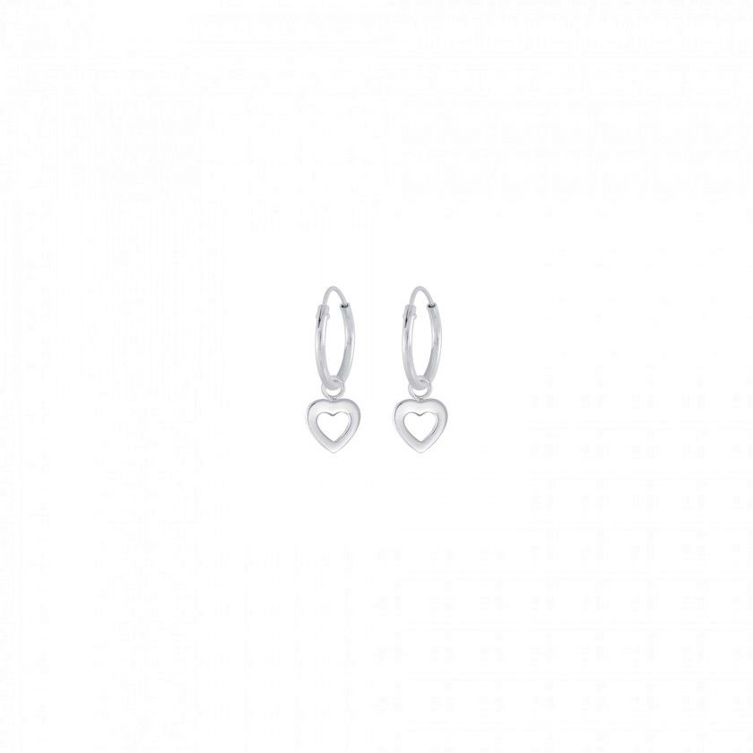 Heart outline silver pendant hoop earrings
