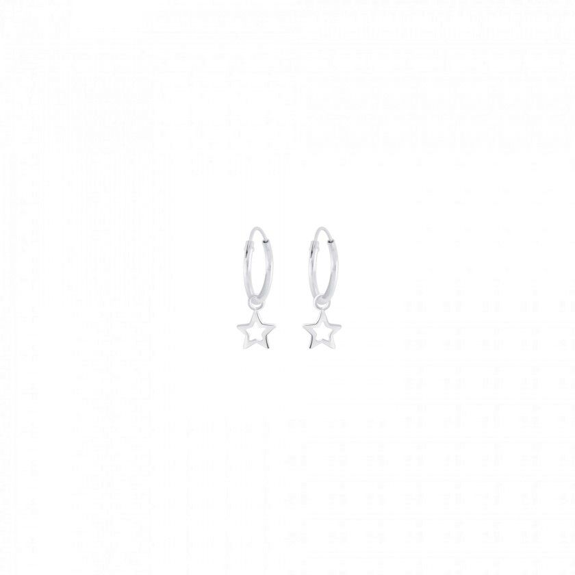 Star outline silver pendant hoop earrings