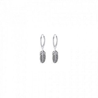 Silver pendant feather hoop earrings