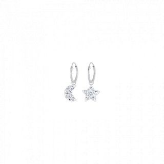 Silver Star and Moon pendant hoop earrings