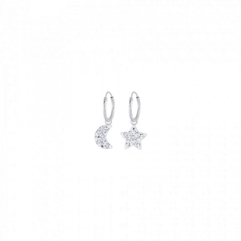 Silver Star and Moon pendant hoop earrings