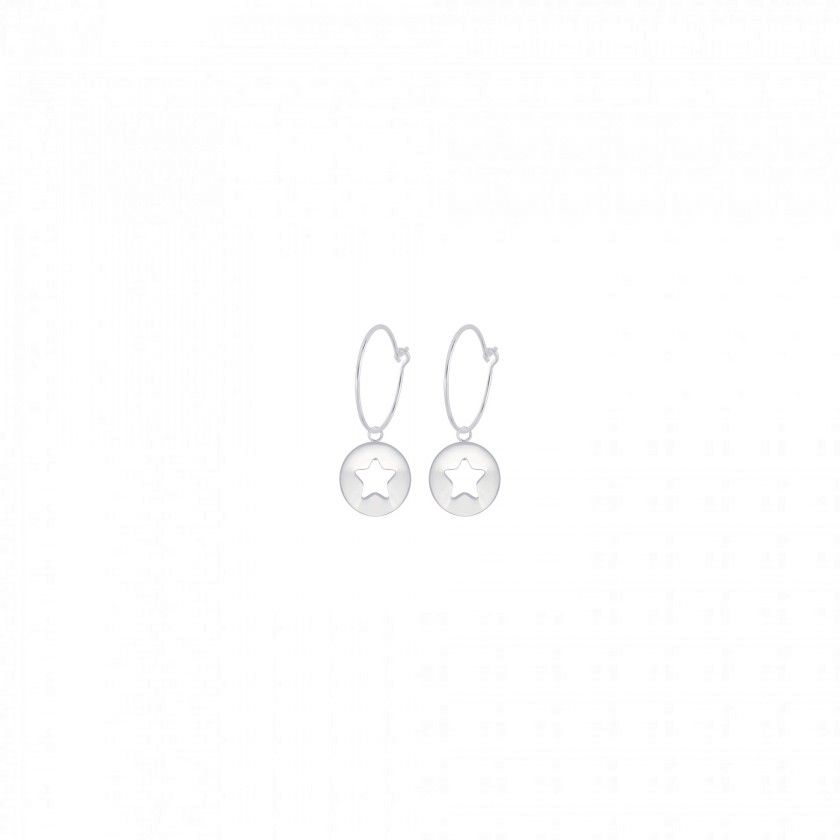 Silver hoop earrings cutout star pendant