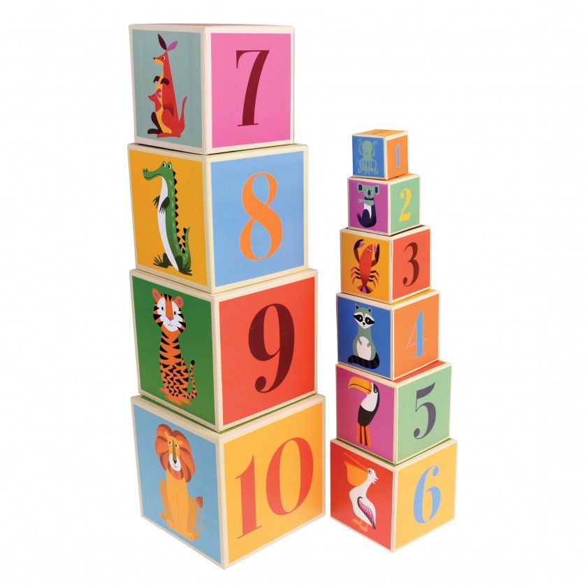Colourful creatures stacking blocks