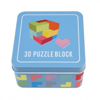 Wooden 3D puzzle in a tin