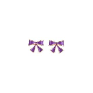 Purple bow brass earrings