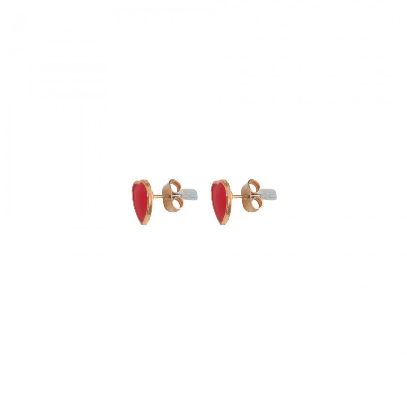 Red heart brass earrings