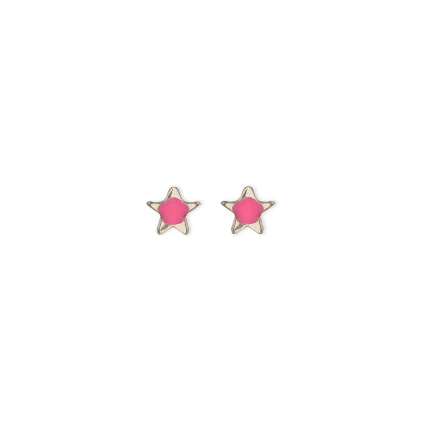 Pink star brass earrings