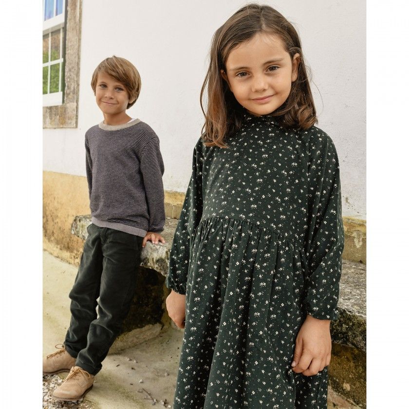 Citron Flowers Dress for girls in corduroy