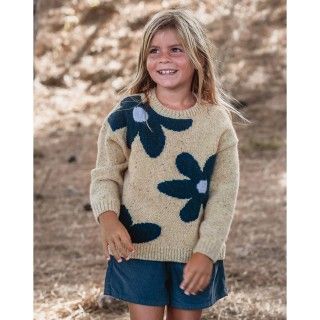 Camisola de tricot Big Flowers de menina 12 meses a 8 anos