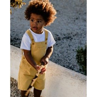 Copper short overalls for baby in cotton twill