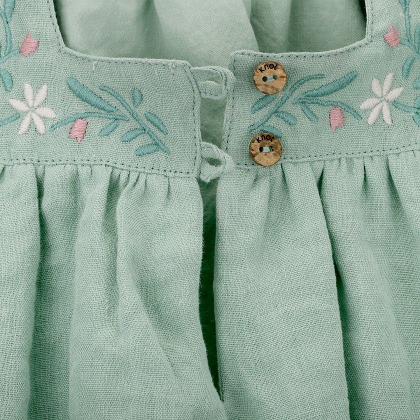 Emerald Dress for girls with pattern and embroidery