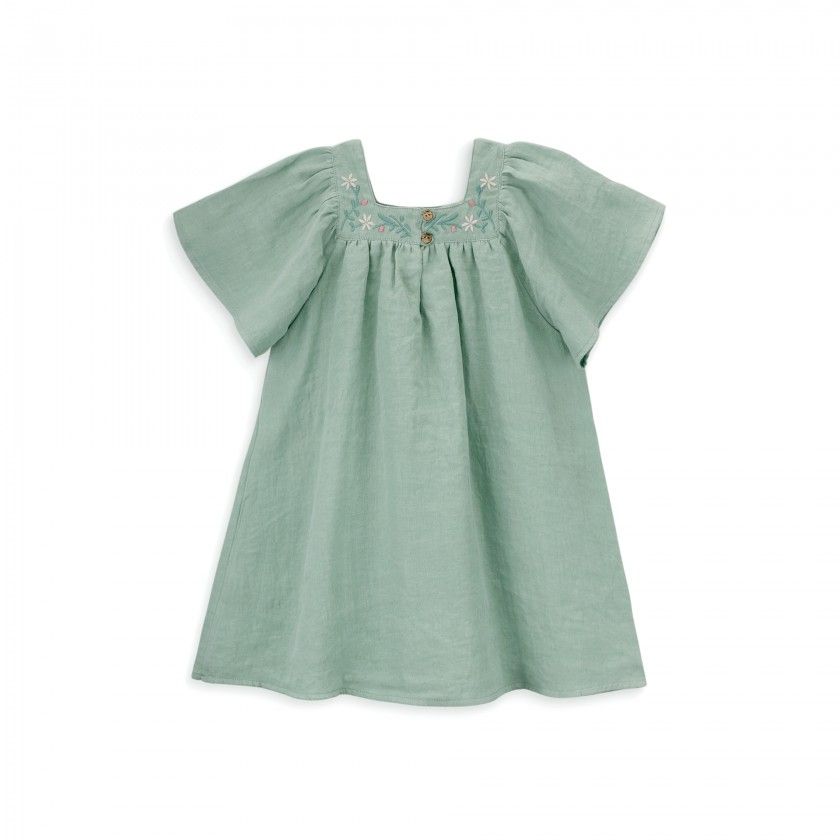 Emerald Dress for girls with pattern and embroidery