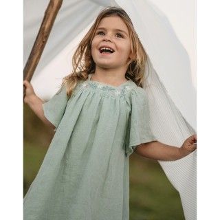 Emerald Dress for girls with pattern and embroidery