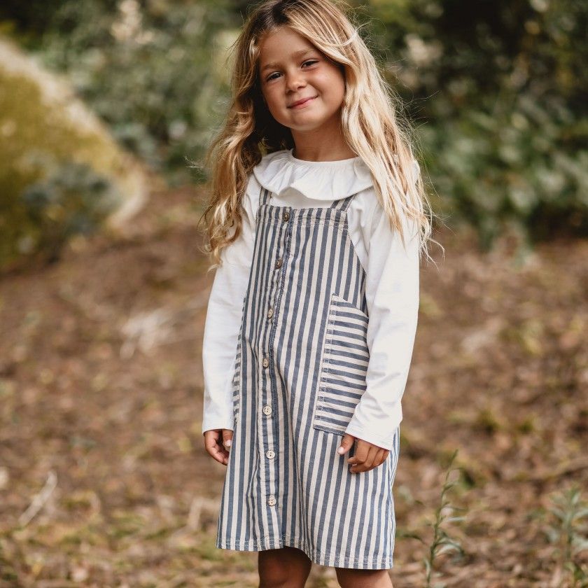 Posie pinafore dress for girl in cotton twill