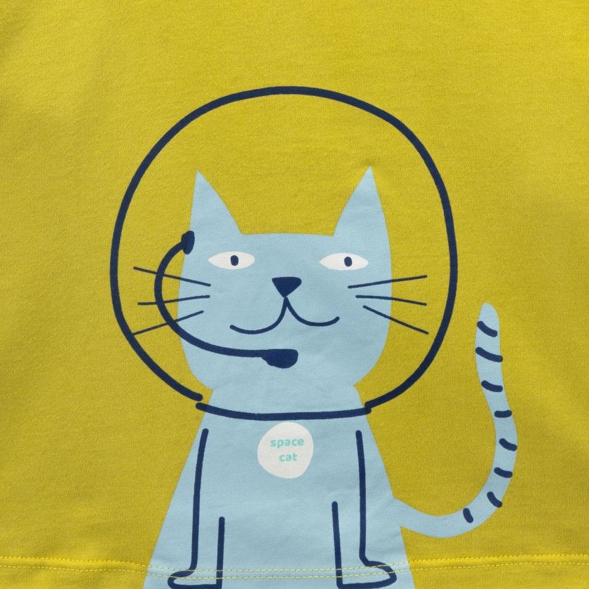 T-Shirt Space Cat de menino em algod�o org�nico